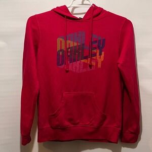 Oakley‎ Logo Dark Reddish-Pink Graphic Hoodie Sweatshirt Size S Sportswear